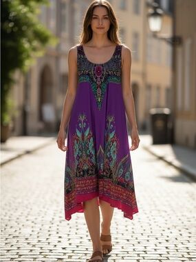 Purple Asymmetrical Sundress with Scoop Neck